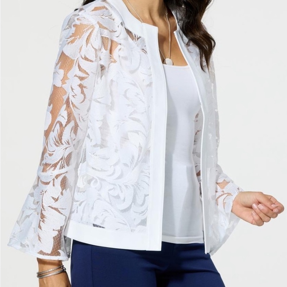 Colleen Lopez Long Sleeve White Lace Faux Leather Jacket